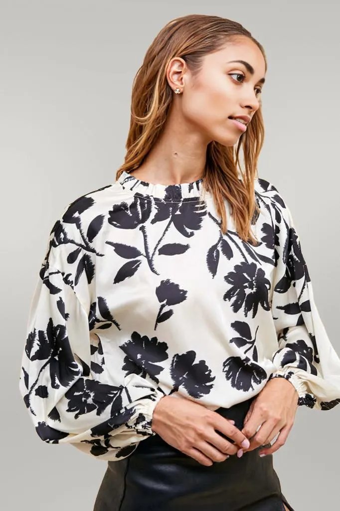 Annie Wear Frill Printed Balloon Sleeve Blouse