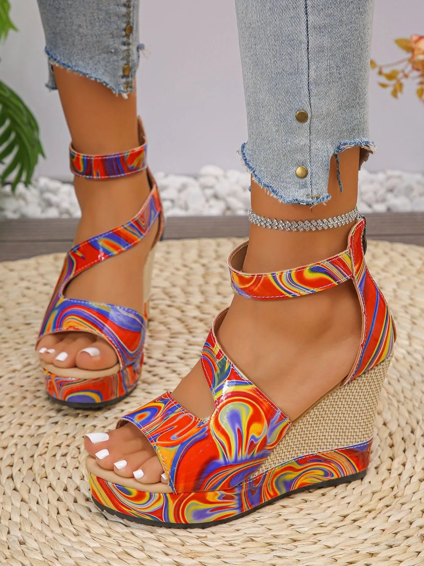 Platform Wedge Sandals with Ankle Strap