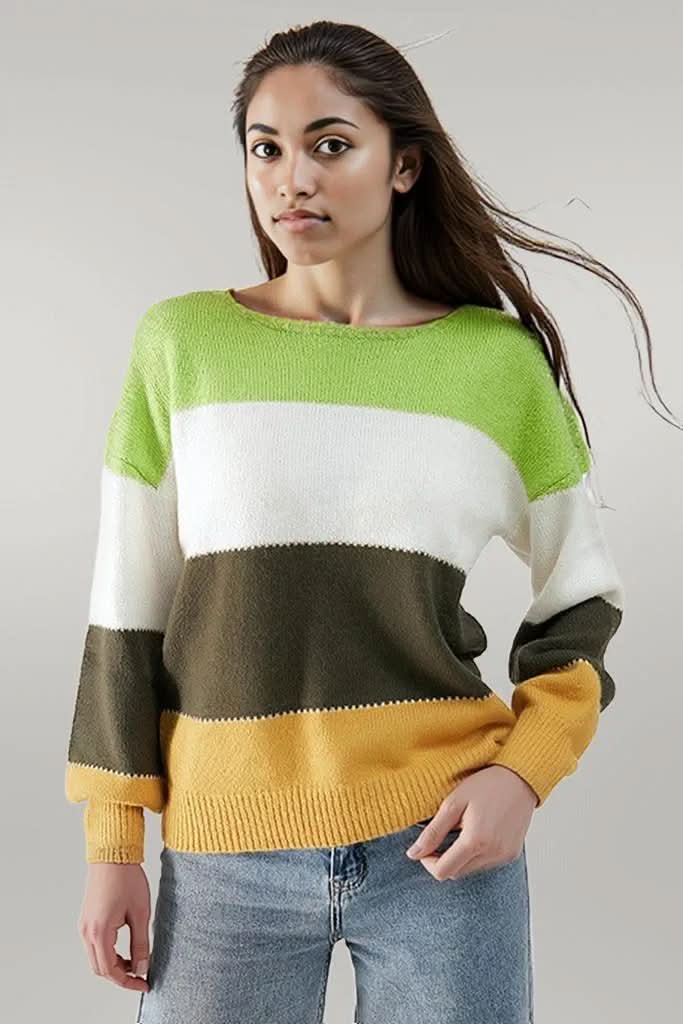 Color Block Dropped Shoulder Sweater Yellow-Green