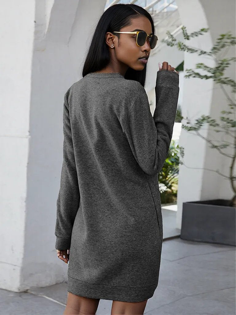 Ivy Lane Round Neck Long Sleeve Mini Dress with Pockets