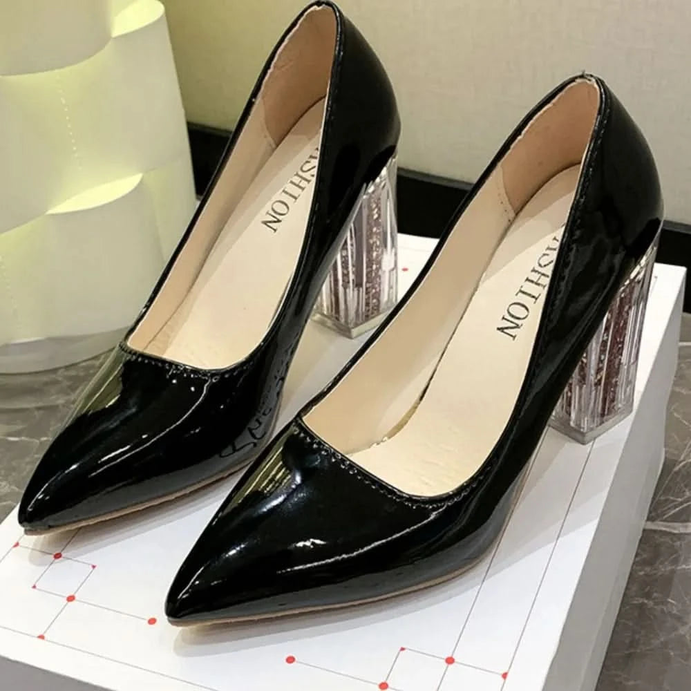 Point Toe Block Heels Pumps Black