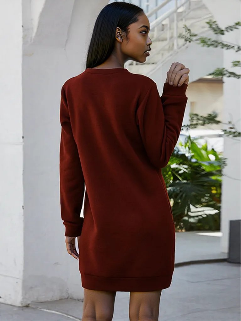 Ivy Lane Round Neck Long Sleeve Mini Dress with Pockets