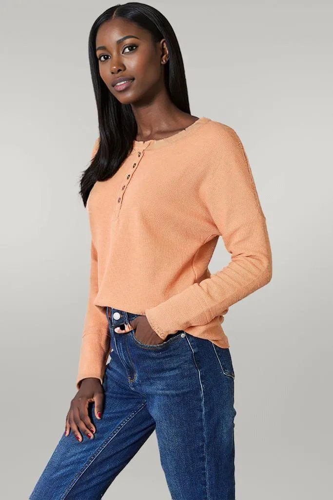 Basic Bae Half Button Long Sleeve Top