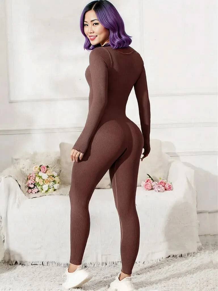 Scoop Neck Long Sleeve Active Jumpsuit