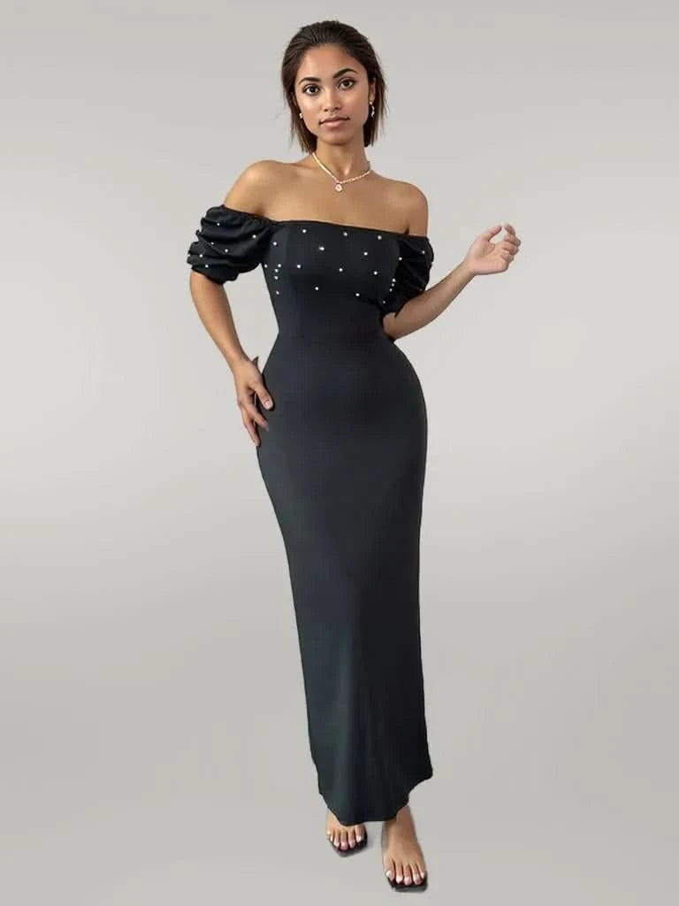 Off Shoulder Short Sleeve Maxi Dress