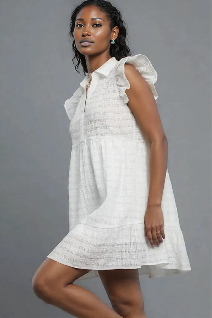Umgee Ruffle Cap Sleeve Textured Mini Dress