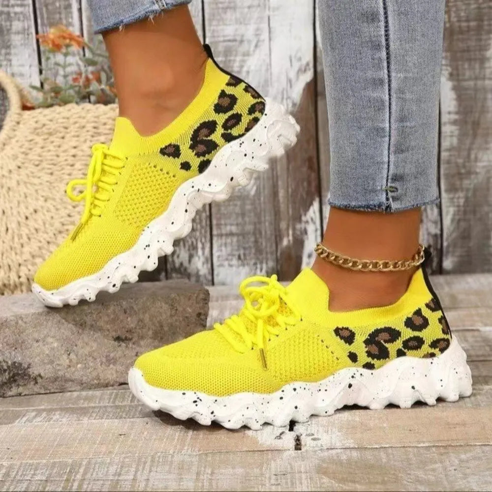 Leopard Mesh Round Toe Athletic Yellow