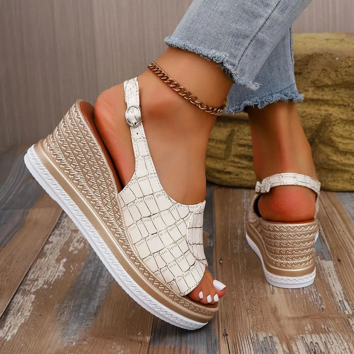 Open Toe Wedge Slingback Sandals