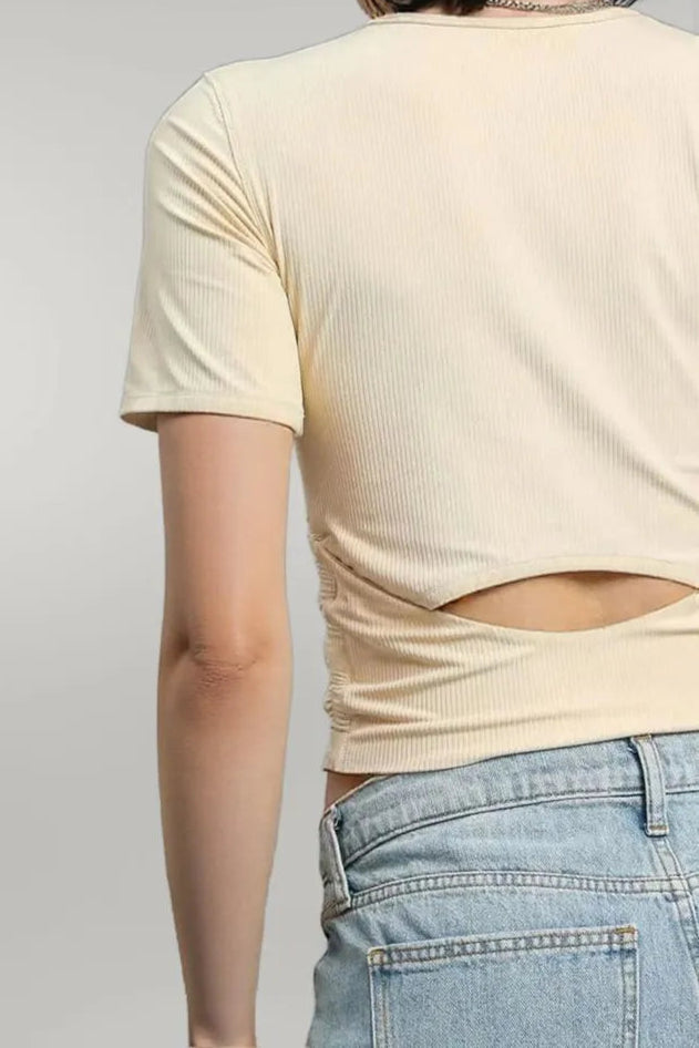 Umgee Ruched Round Neck Short Sleeve Crop T-Shirt