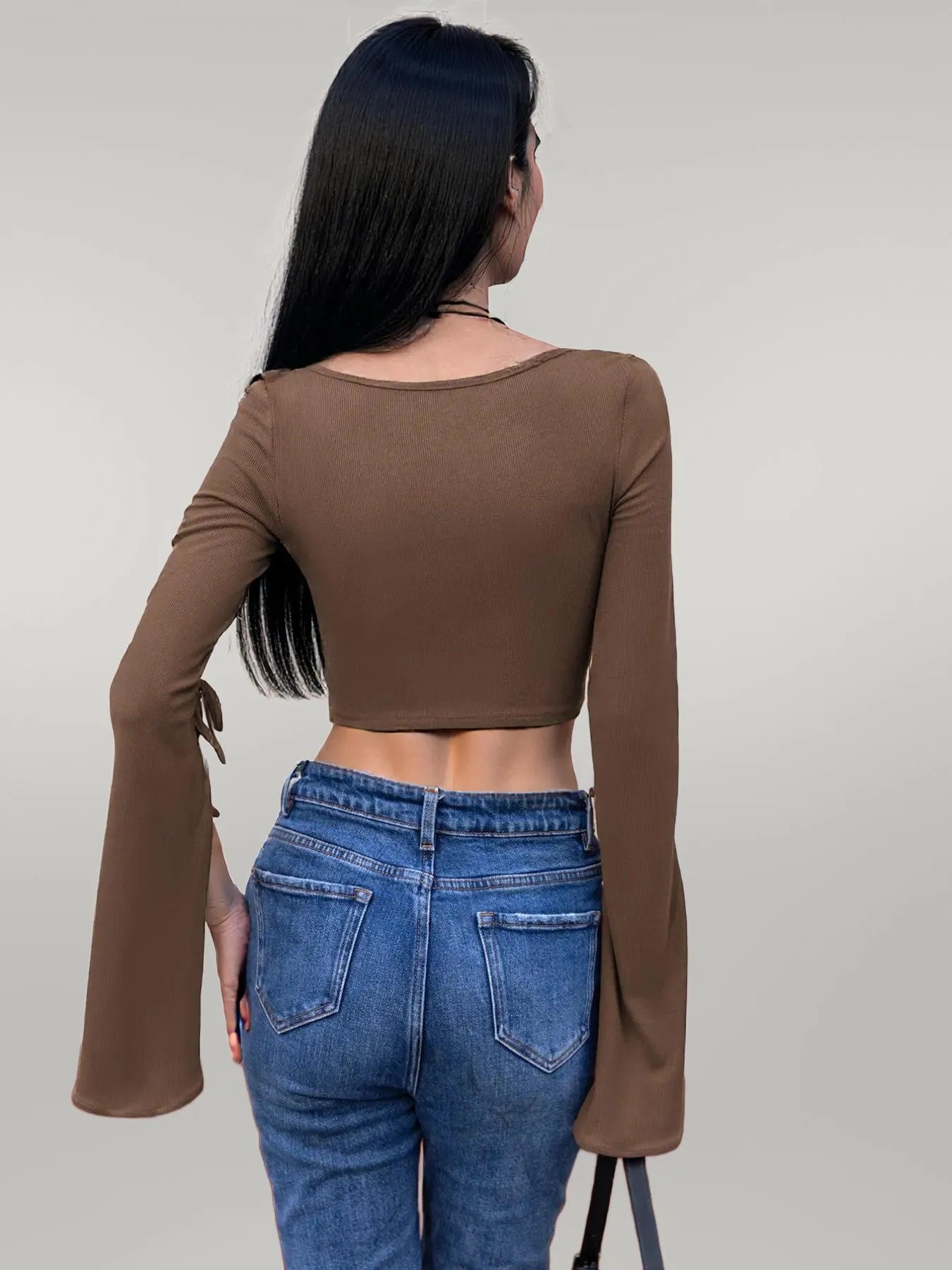 Ruffled Square Neck Long Sleeve Top