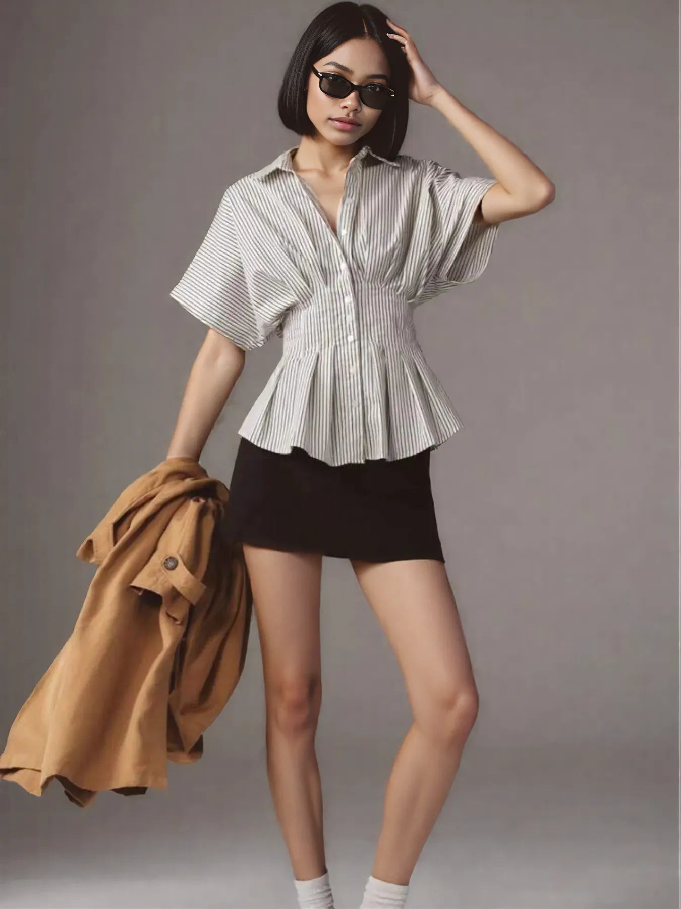Striped Short Sleeve Button-Up Shirt
