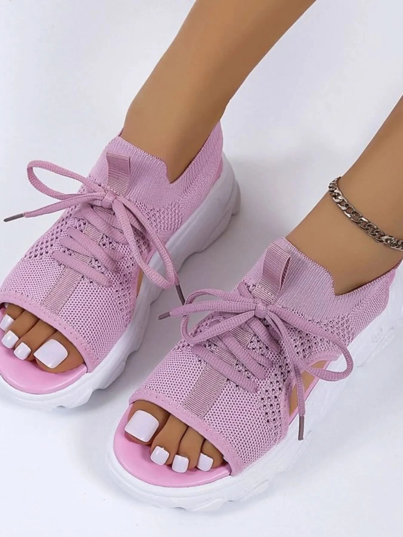 Open Toe Lace Up Sandals Pink Purple