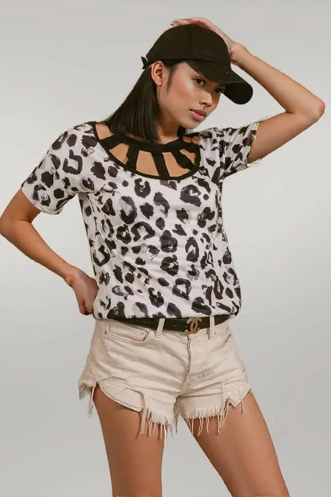 BiBi Leopard Print Front Top With Straps Detailed Front