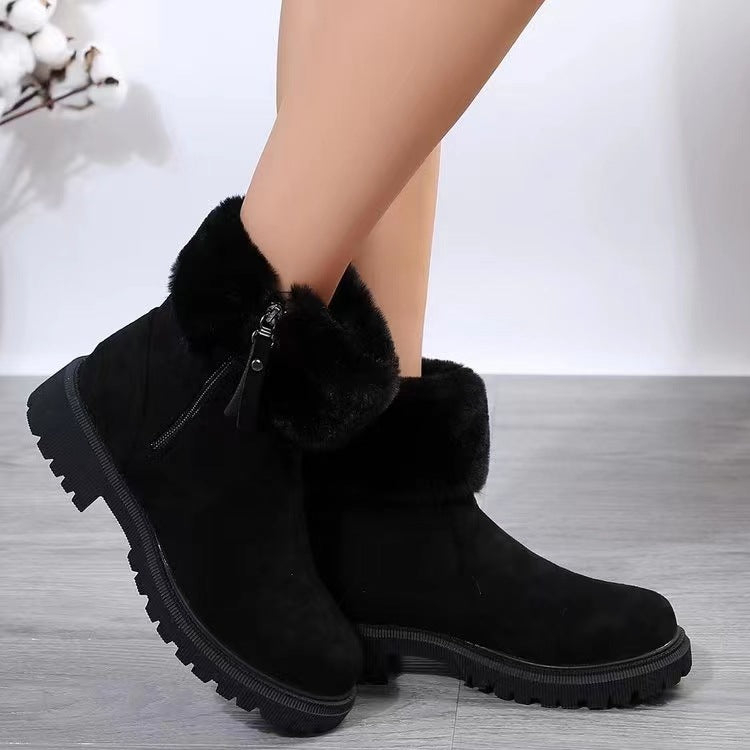 Suede Faux Fur Boots with Side Zipper Black