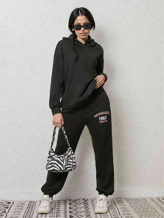 Graphic Hoodie and Sweatpants Set Black