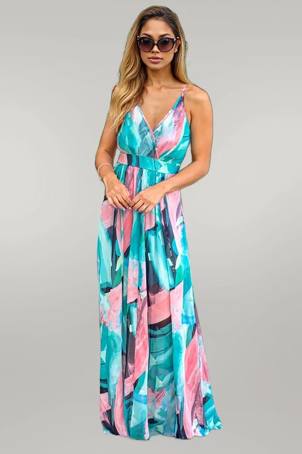 Crisscross Printed Surplice Cami Dress Teal