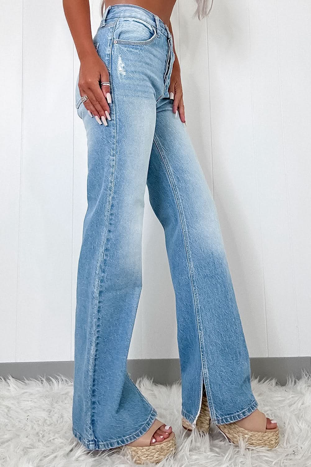 Myosotis High Rise Shift Slit Leg Straight Jeans Myosotis 75%Cotton+23%Polyester+2%Elastane