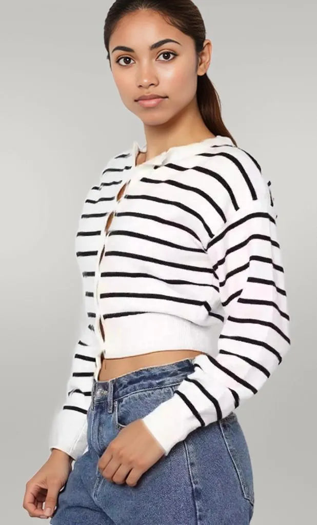 Striped Button Up Cardigan