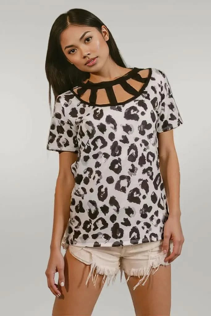 BiBi Leopard Print Front Top With Straps Detailed Front