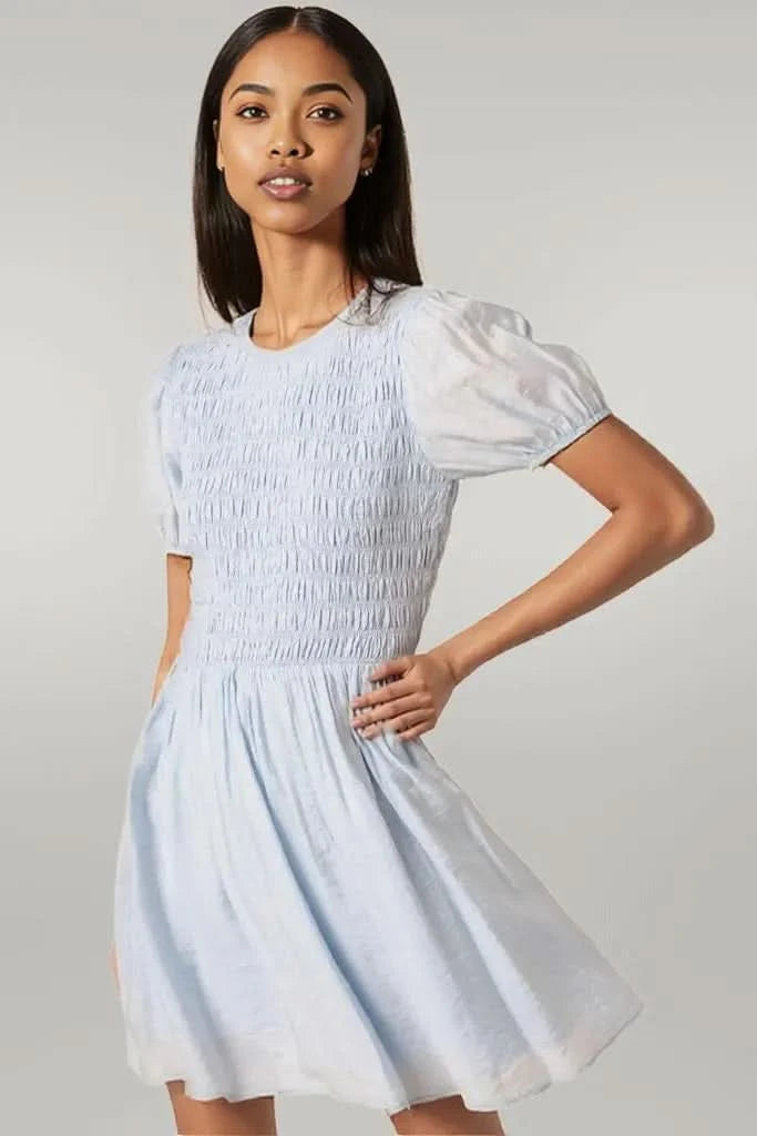 Mittoshop Smocking Detail Puff Sleeve Mini Dress