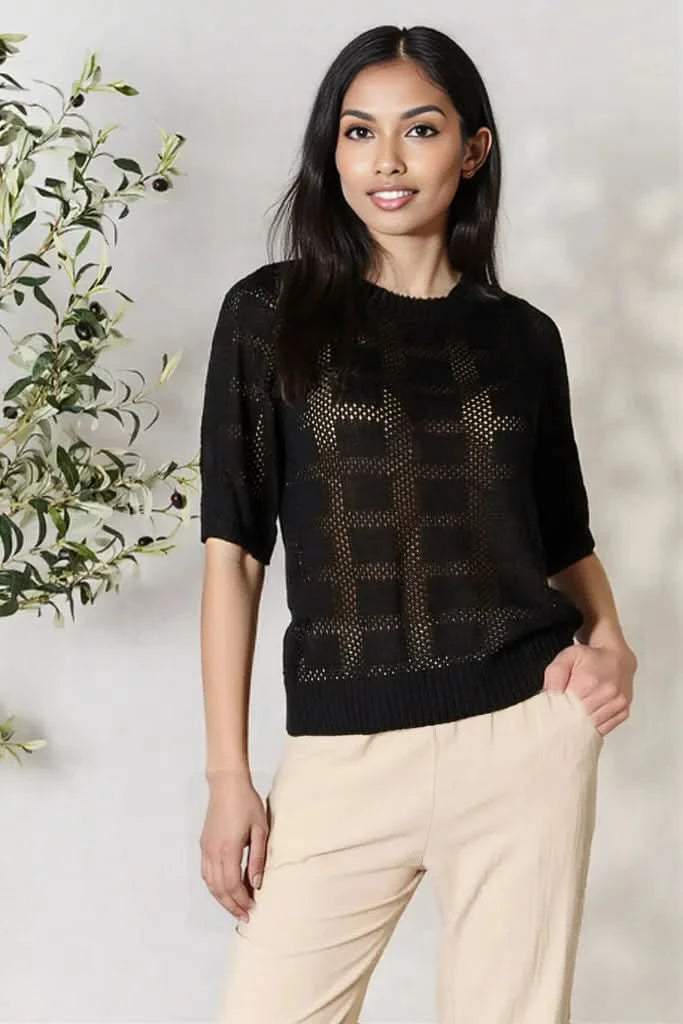 Mandy Ribbed Trim Round Neck Knit Top