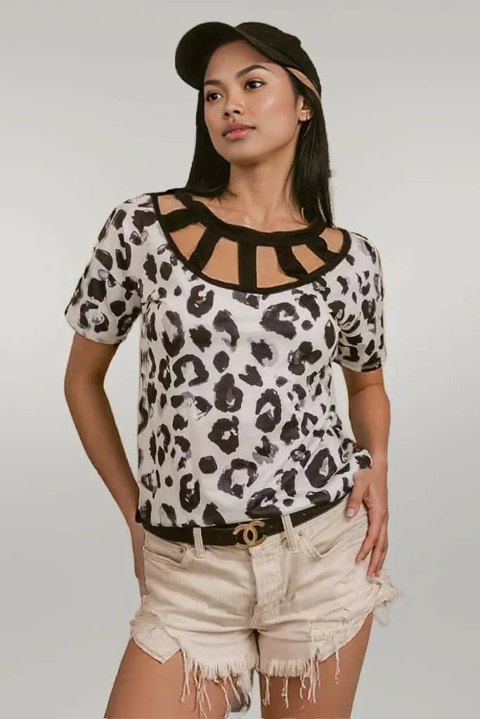 BiBi Leopard Print Front Top With Straps Detailed Front
