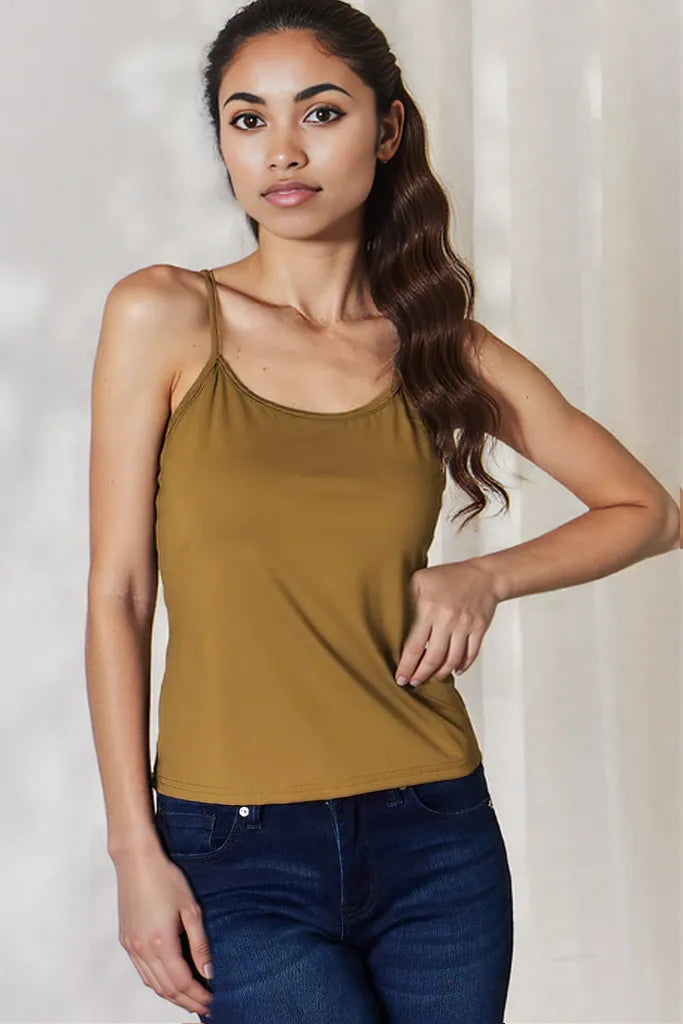 Basic Bae Full Size Round Neck Slim Cami Camel