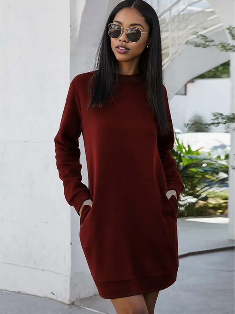 Ivy Lane Round Neck Long Sleeve Mini Dress with Pockets