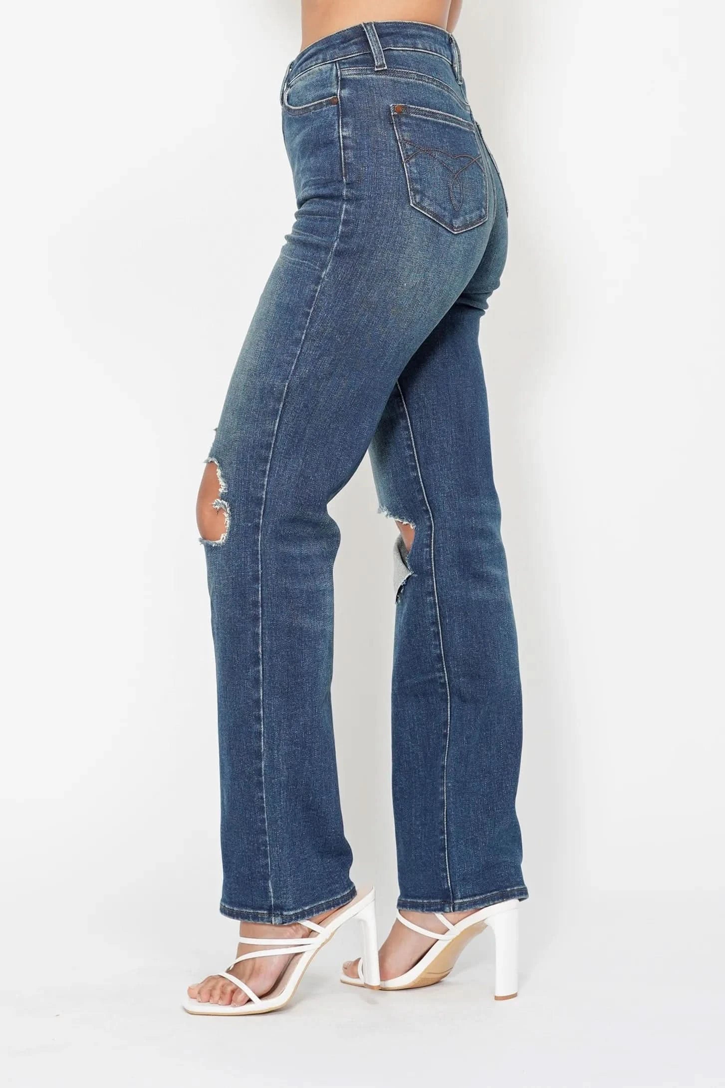 Judy Blue Full Size Hw Ripped Knee Dad Jeans