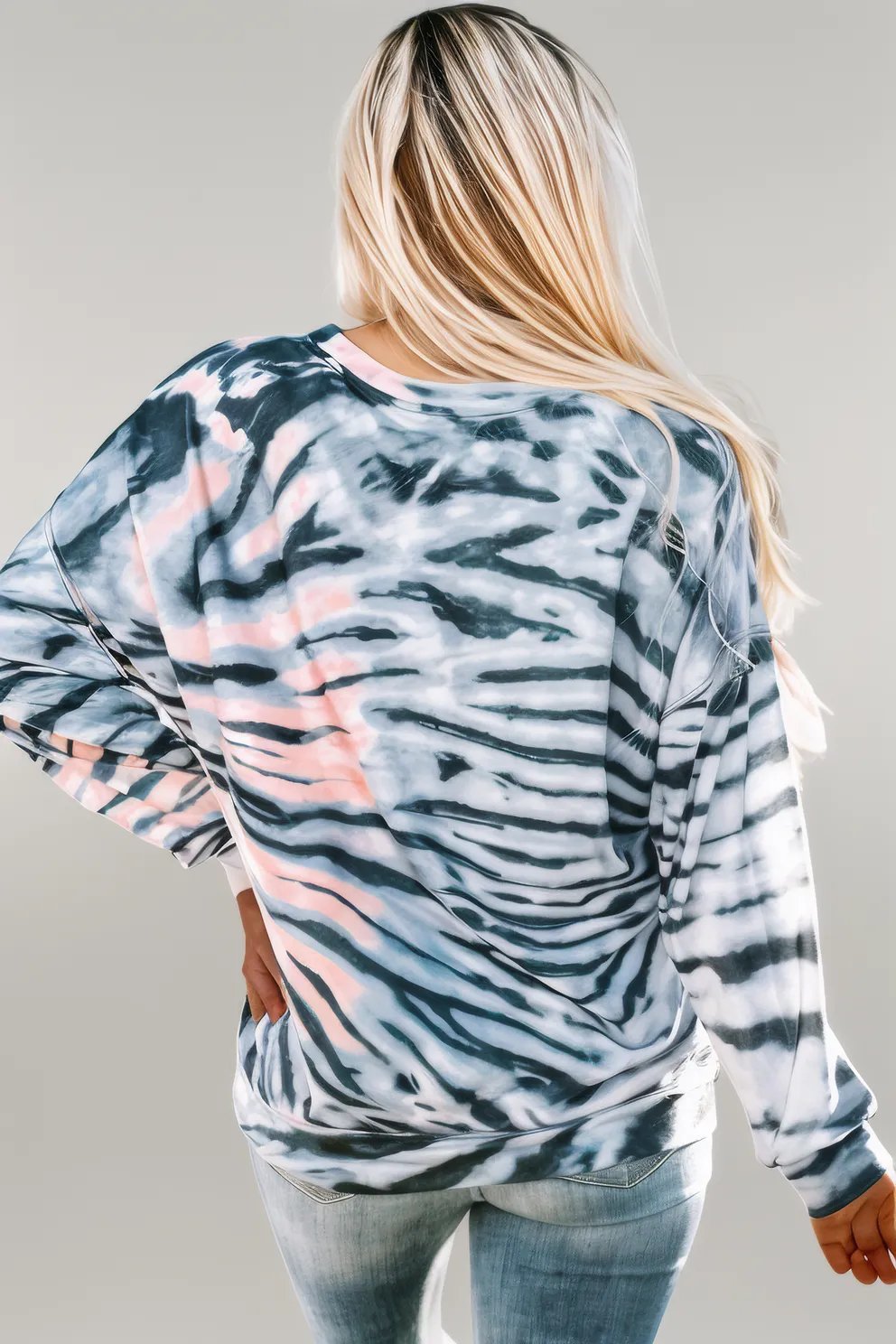 Printed Round Neck Dropped Shoulder Top