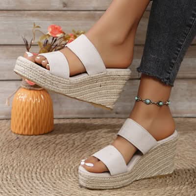 Open Toe Platform Wedge Sandals White