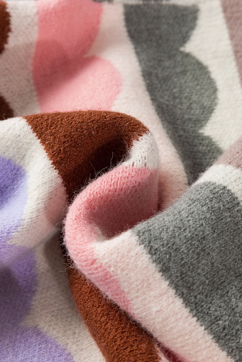 Rose Red Wave Striped Balloon Sleeve Drop Shoulder Sweater Rose Red 42%Acrylic+30%Polyester+28%Polyamide