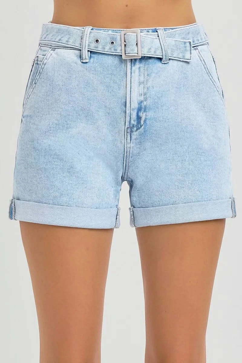 RISEN Full Size High Rise Belted Roll Up Shorts LIGHT