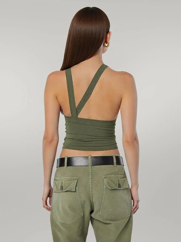 Halter Neck Ribbed Cropped Top