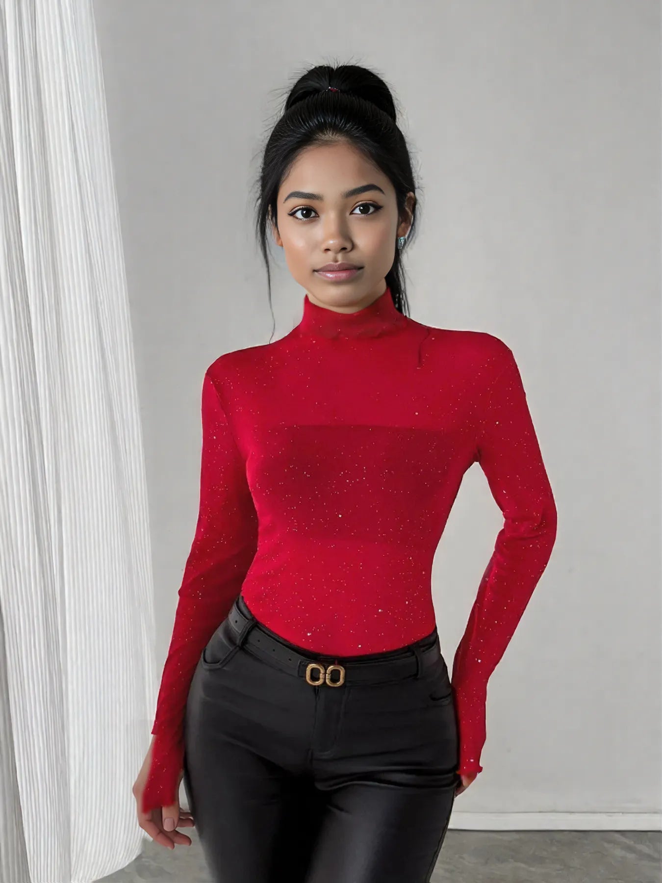 Glitter Long Sleeve Fitted Top
