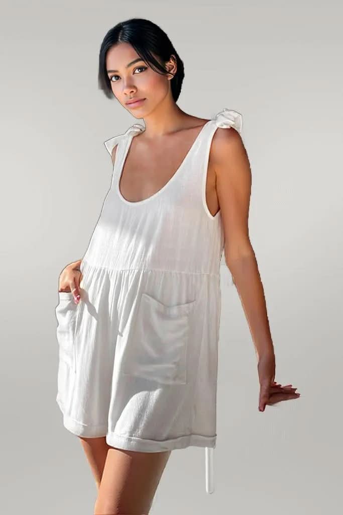 Full Size Scoop Neck Tie Shoulder Romper