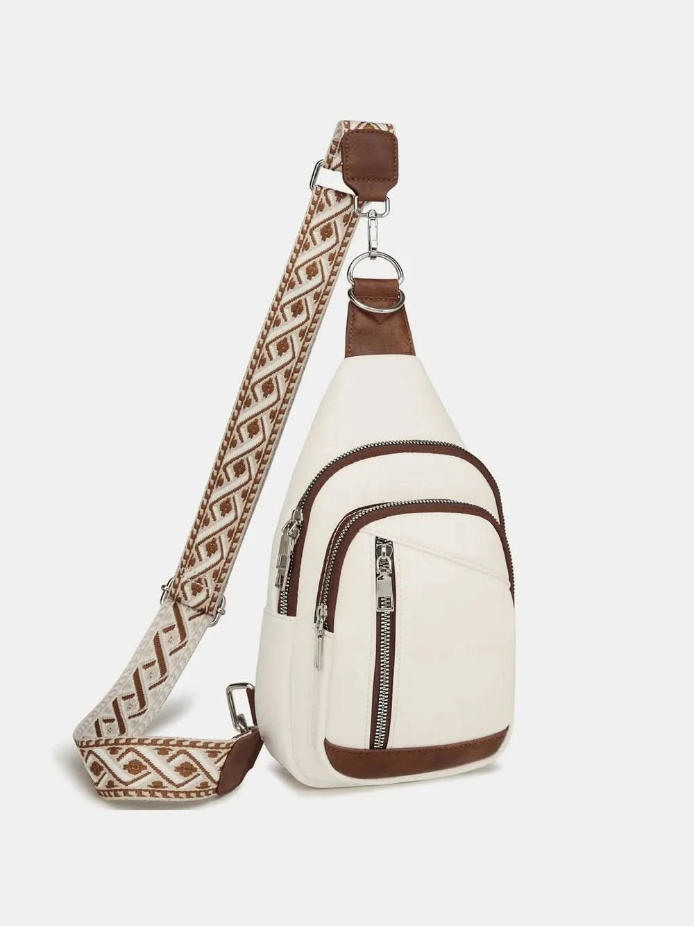 PU Leather Crossbody Bag with Two Detachable Strap White One Size