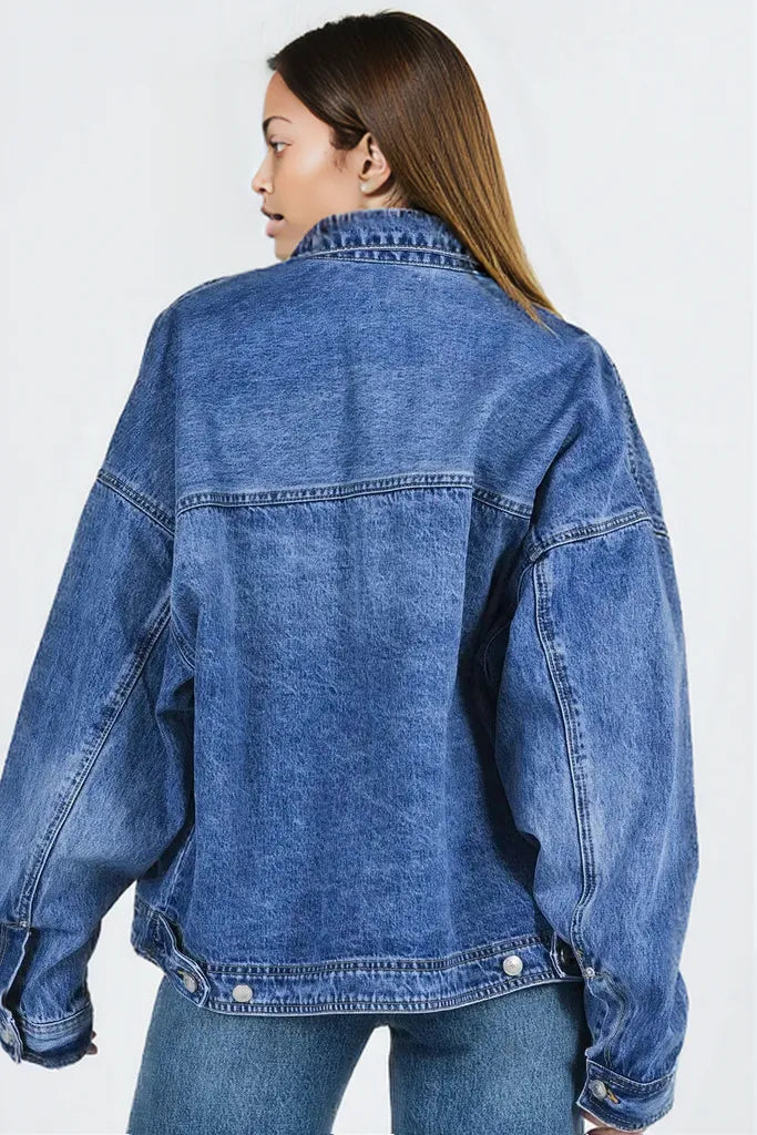Collared Neck Button Up Denim Jacket