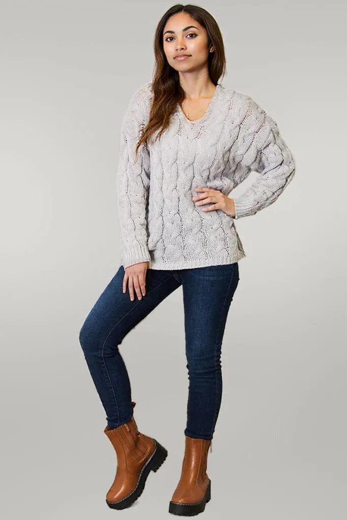 Woven Right Cable-Knit Hooded Sweater