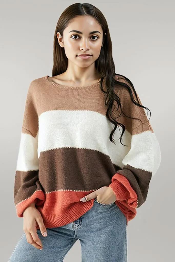 Color Block Dropped Shoulder Sweater