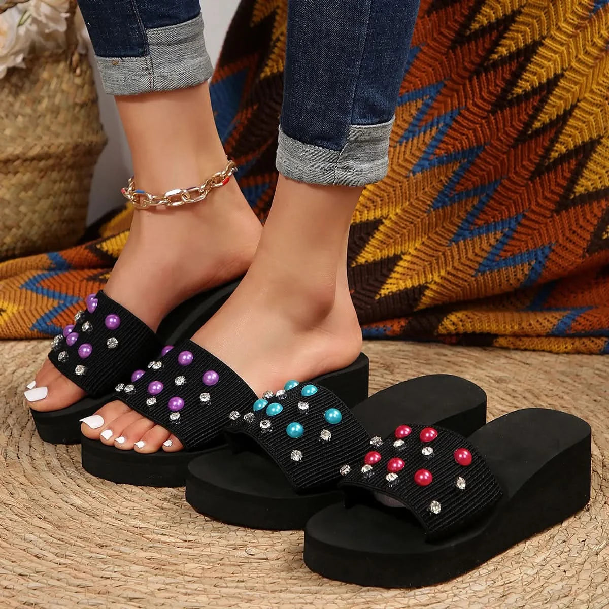 Studded Wedge Platform Sandals