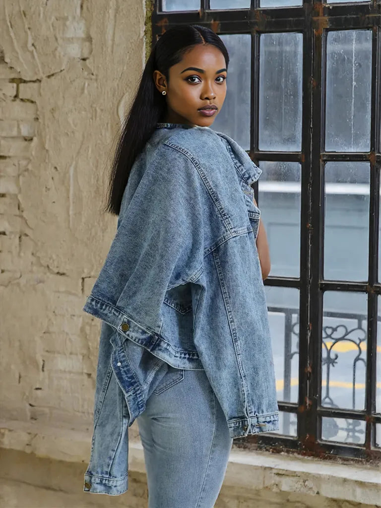 Button Down Drop Shoulder Denim Jacket