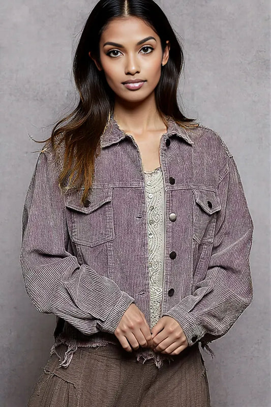 POL Button Down Corduroy Trucker Jacket Lilac