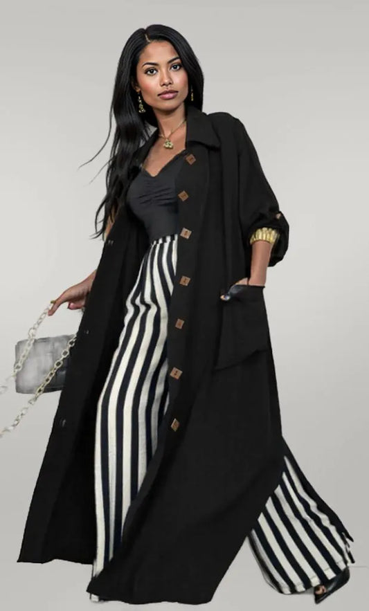 Lapel Collar Button-Front Longline Coat