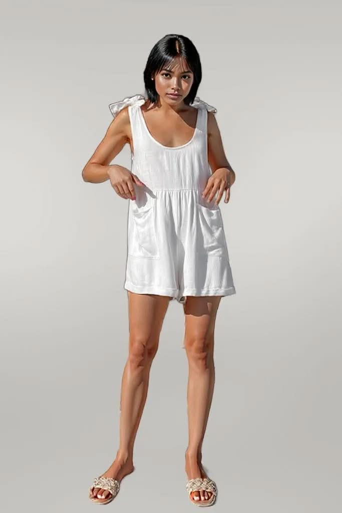 Full Size Scoop Neck Tie Shoulder Romper