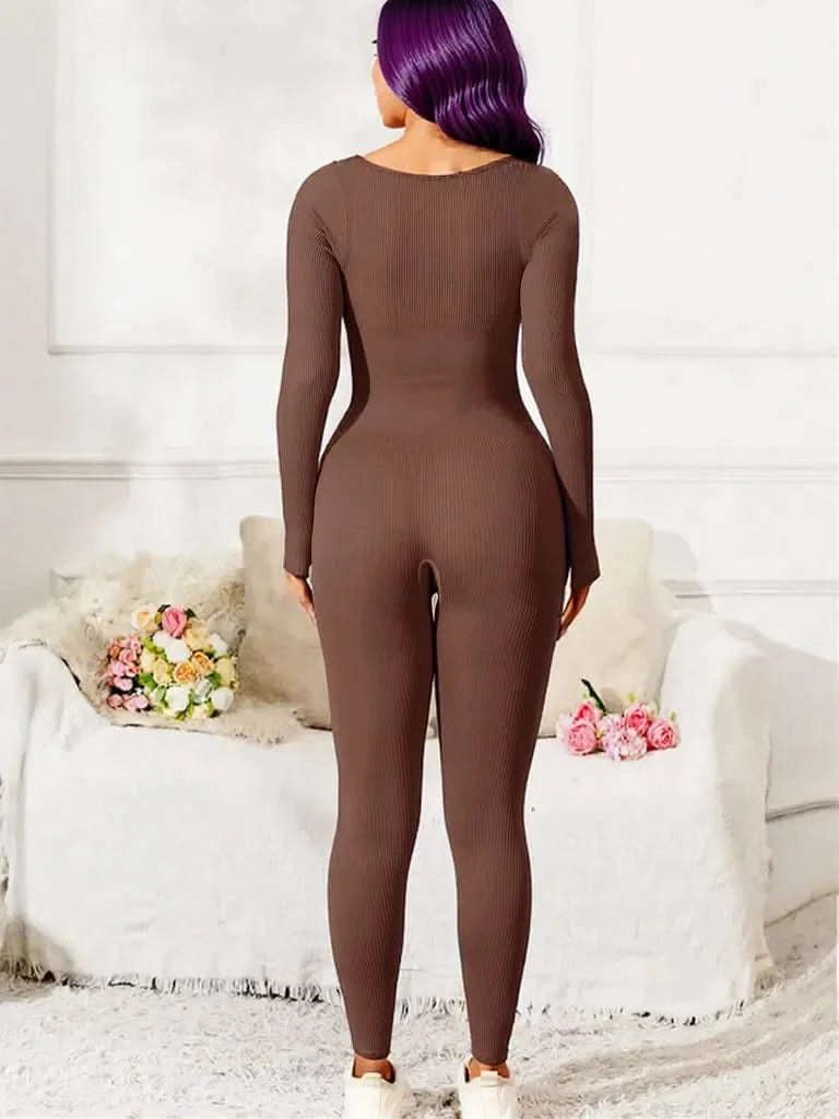 Scoop Neck Long Sleeve Active Jumpsuit