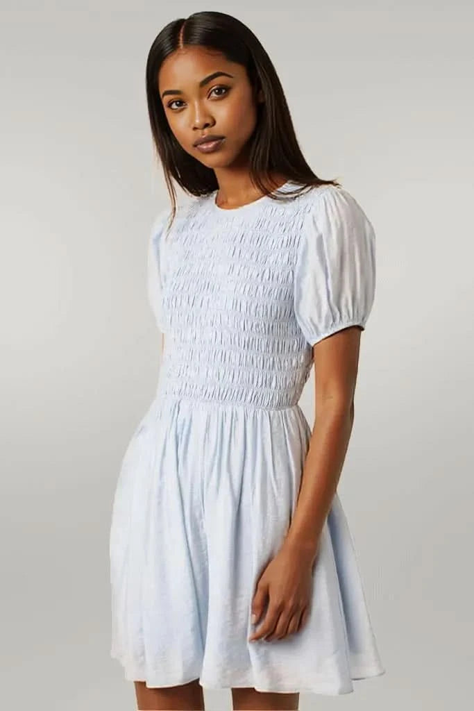 Mittoshop Smocking Detail Puff Sleeve Mini Dress