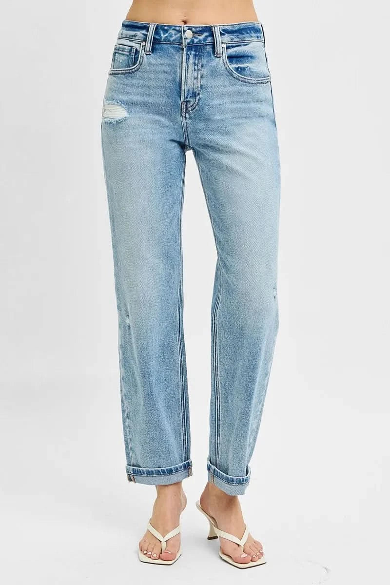 RISEN Full Size High Rise Ankle Boyfriend Distressed Jeans