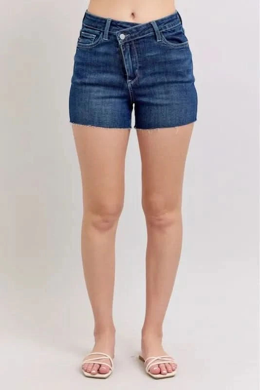 Judy Blue Full Size High Waist Criss-Cross Waistband Denim Shorts