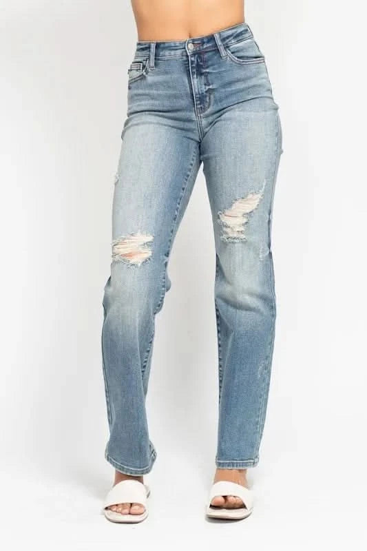 Judy Blue Full Size High Waist Distressed Dad Jean MD